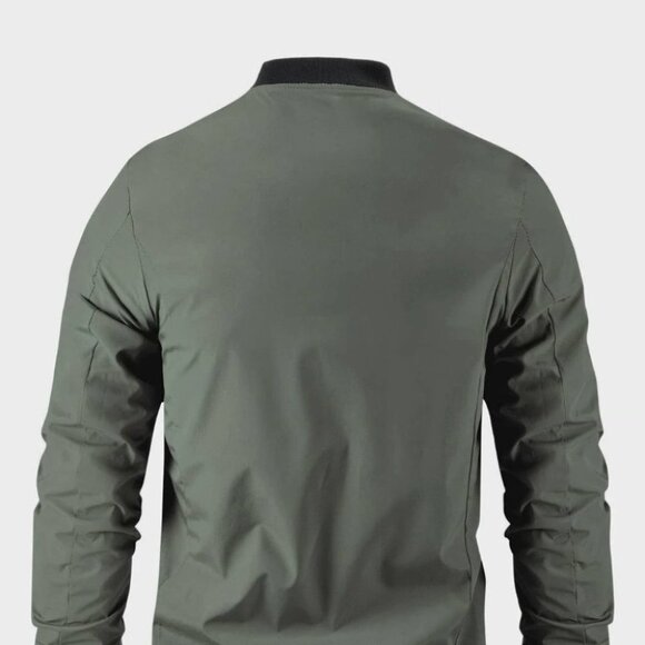 Dark Green Casual Men's Bomber Jacket - Picture 3 of 6